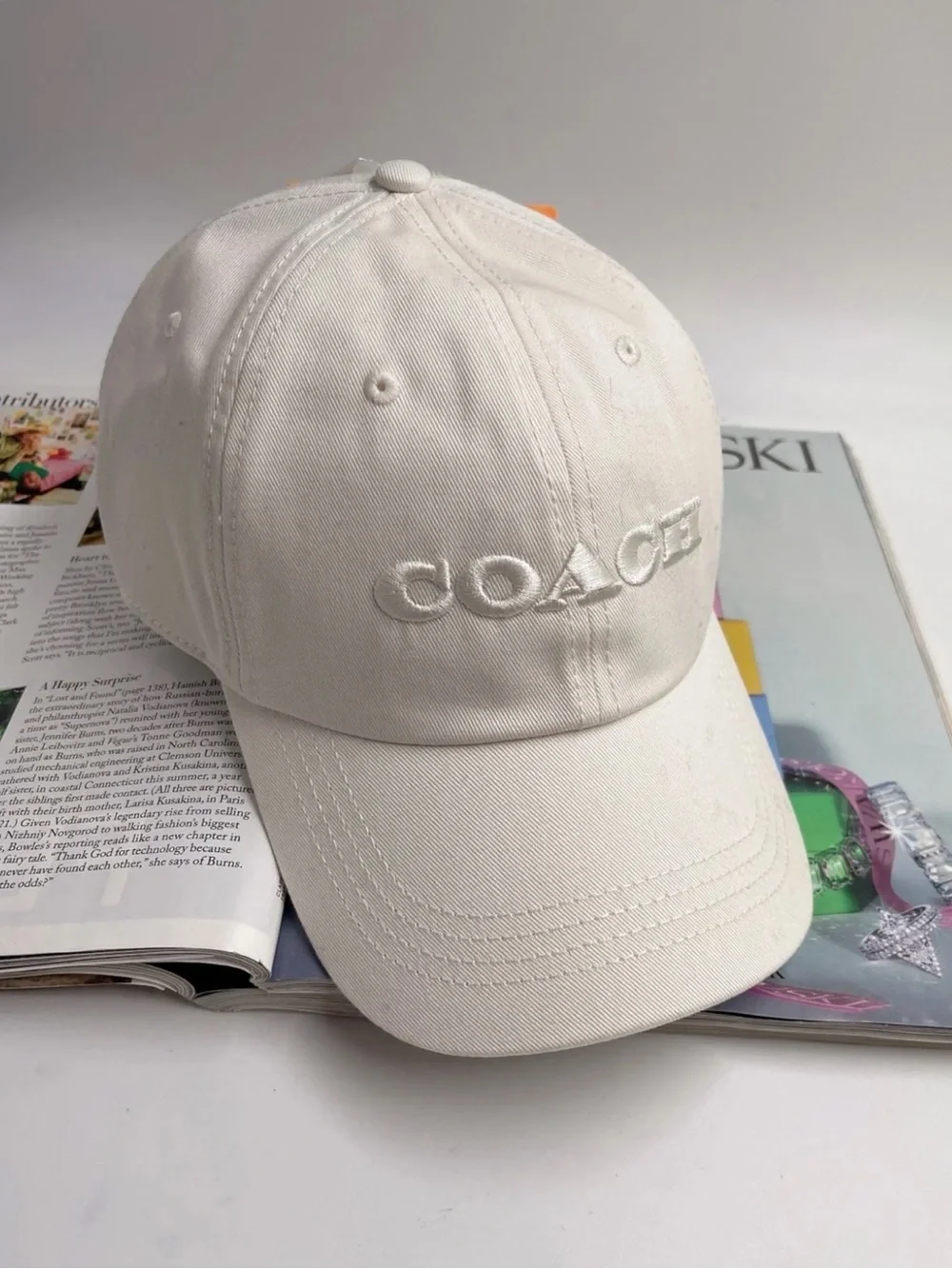 Coach White Baseball Cap with Embroidered Logo